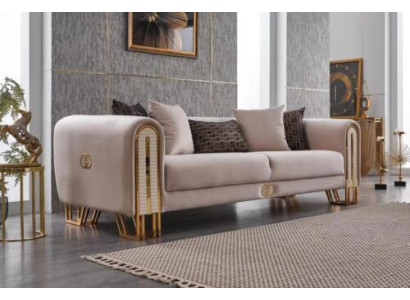 Luxus Sofa Couch Gold Metall Dreisitzer Couchen Polster Dreisitzer Stoff