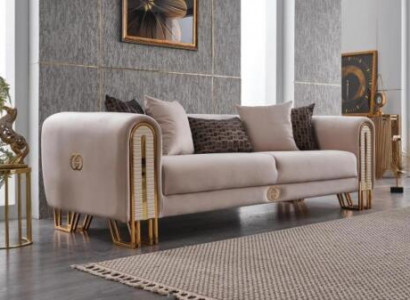 Luxus Sofa Couch Gold Metall Dreisitzer Couchen Polster Dreisitzer Stoff