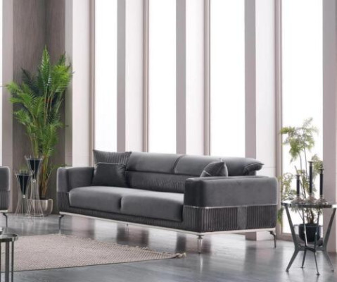 Grau Sofa 3 Sitz Dreisitzer Luxus Couch Grau Möbel Polster Textil Samt