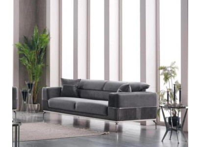 Grau Sofa 3 Sitz Dreisitzer Luxus Couch Grau Möbel Polster Textil Samt