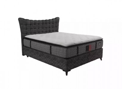 Bett Boxspring Betten Luxus Doppelbett inkls. Matratze mit Caro Muster Grau