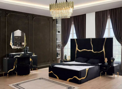 Luxus Schlafzimmer Möbel Bett mit goldenen Schlagen Muster Betten 200x200