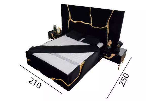 Luxus Schlafzimmer Möbel Bett mit goldenen Schlagen Muster Betten 200x200
