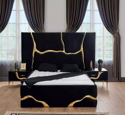 Luxus Schlafzimmer Möbel Bett mit goldenen Schlagen Muster Betten 200x200