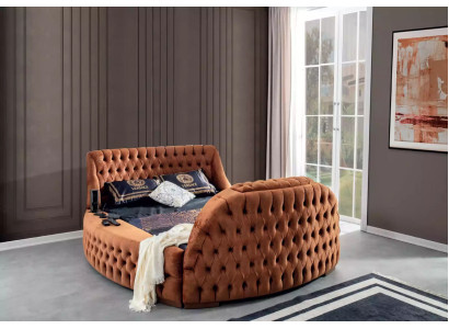 Chesterfield Bett Polster Design Luxus Betten Hotel Braun mit TV Fernseher