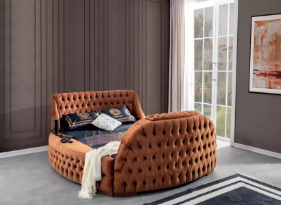 Chesterfield Bett Polster Design Luxus Betten Hotel Braun mit TV Fernseher