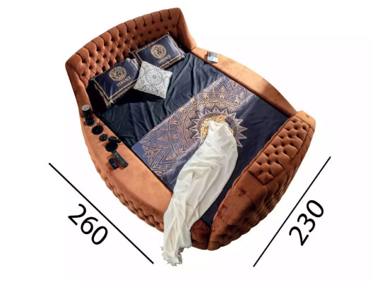 Chesterfield Bett Polster Design Luxus Betten Hotel Braun mit TV Fernseher