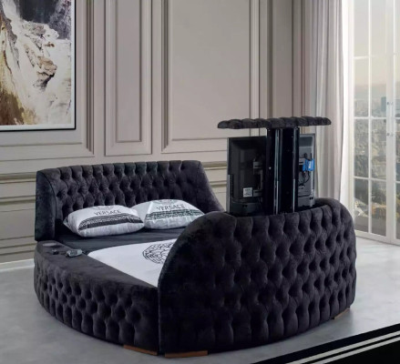 Schwarzes Chesterfield Bett Design Polster Möbel Hotel Luxus Betten Lift Media