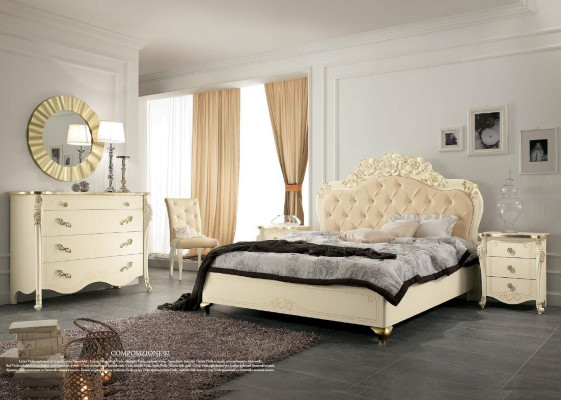 Schlafzimmer Set Beige Schlafzimmer Bett Nachttisch Kommode Spiegel Stuhl 6tlg.