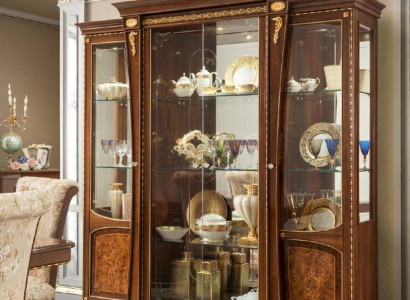 Vitrinen Holz Glas Schrank Echtholz Anrichte Vitrine Wohnzimmer Möbel Italien