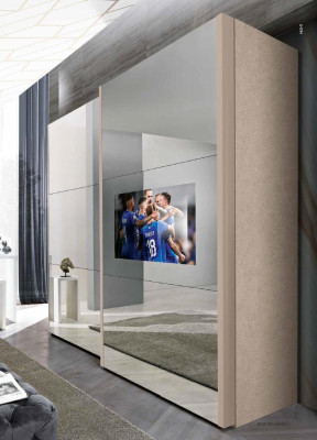 Kleiderschrank Schränke Kleider Schrank Luxus Holz Schwebetüren tv mit Fernseher