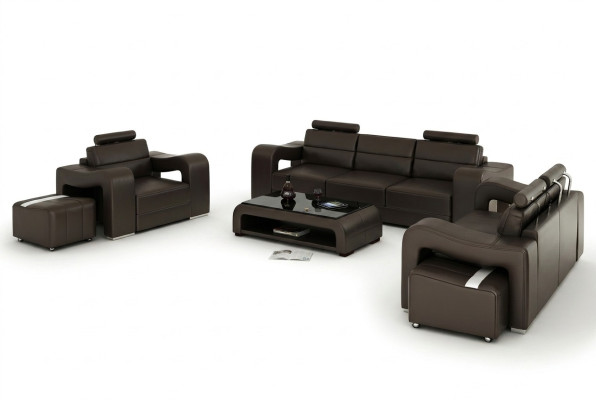 Ledersofa Couch Wohnlandschaft 3+2+1 Sitzer Garnitur Design Modern Sofa F3008D