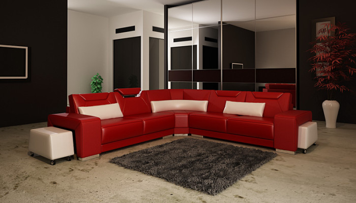Ledersofa Couch Wohnlandschaft Ecksofa Eck Garnitur Design Modern Sofa F3011B