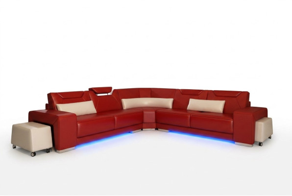 Ledersofa Couch Wohnlandschaft Ecksofa Eck Garnitur Design Modern Sofa F3011B