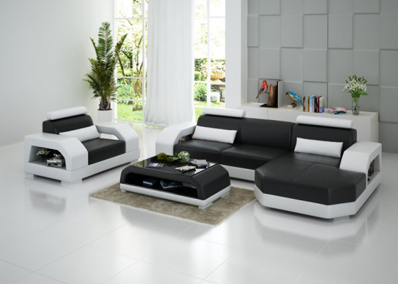Ledersofa Couch Wohnlandschaft Ecksofa + 1 Sitzer Garnitur Design Modern G8001E