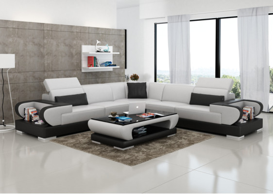 Ledersofa Couch Wohnlandschaft Ecksofa Eck Garnitur Design Modern Sofa G8002B