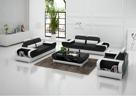 Ledersofa Couch Wohnlandschaft 3+2+1 Sitzer Garnitur Design Modern Sofa G8003D