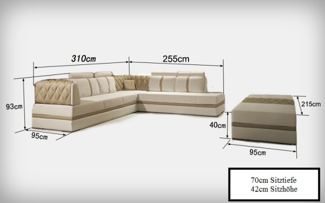 Ledersofa Couch Wohnlandschaft Ecksofa Eck Garnitur Design Modern Sofa Neu A1128