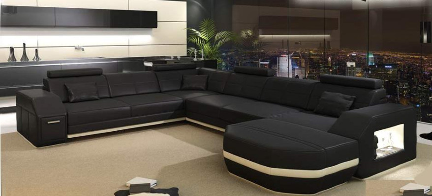 Ledersofa Couch Wohnlandschaft Ecksofa Eck Garnitur Design Modern Sofa C4011 Neu