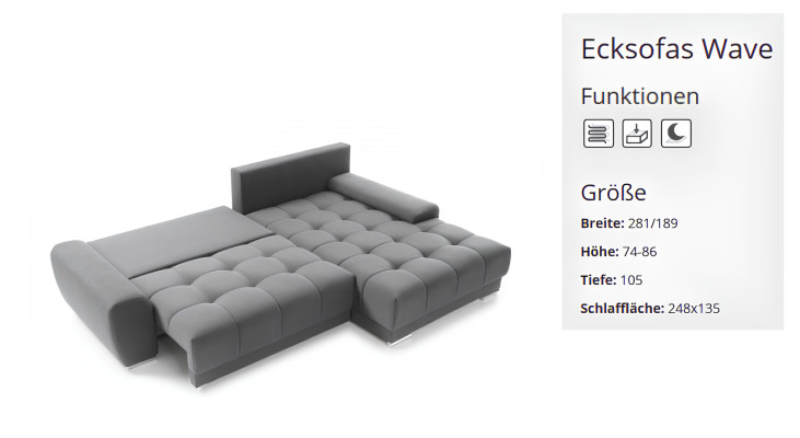 Textil Sofa Ecksofa Couch Wohnlandschaft Couchen Sofas Polster Sitz
