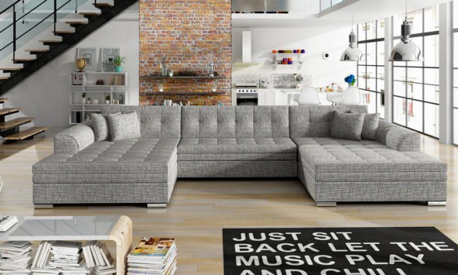 Modern Design Ecksofa Vento Bettfunktion Couch Leder Polster Textil Sofas