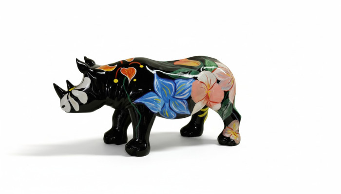 Design Nashorn in Blumen Figur Statue Skulptur Figuren Skulpturen Deko Neu 3095