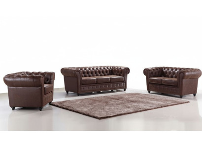 Design Chesterfield 3+2+1 Sofagarnitur Leder Sitz Couch Sofa Polster Garnitur
