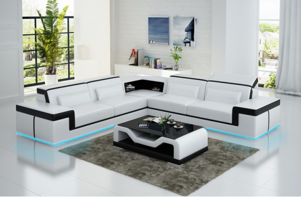 Ledersofa Couch Wohnlandschaft Ecksofa Eck Garnitur Design Modern Sofa G8020B
