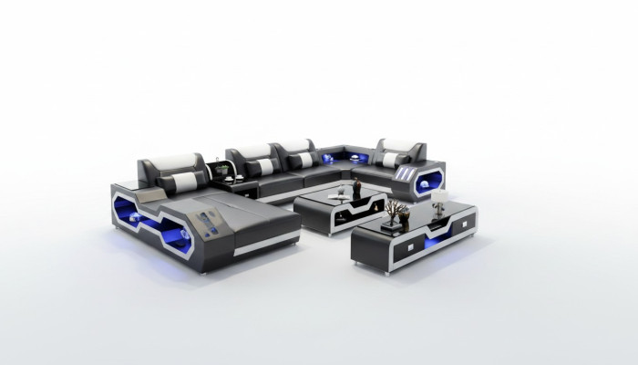 XXL Wohnlandschaft Sofa Couch Polster Eckgarnitur Couchen Sofas + USB + Licht 