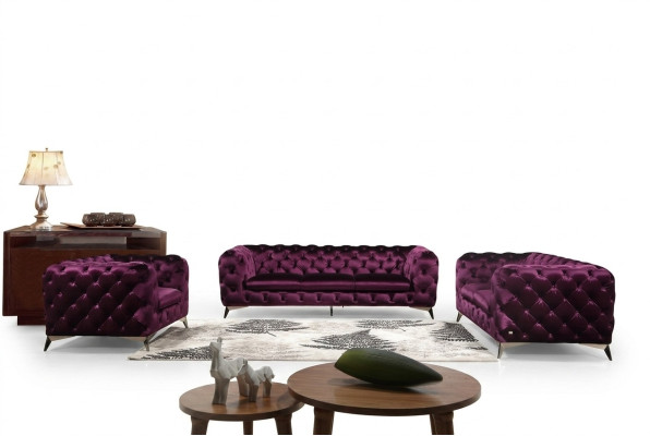 Luxus Textil Stoff Sofa Couch Polster Sitz 3+1 Garnitur Chesterfield Garnituren