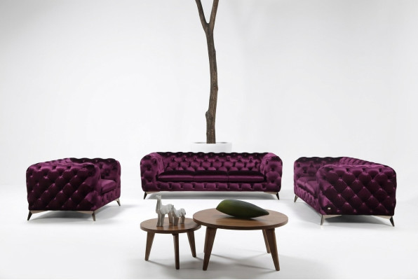 Luxus Hochwertige Sofa Couch Polster Sitz 3+2+1 Garnitur Chesterfield Lila Neu