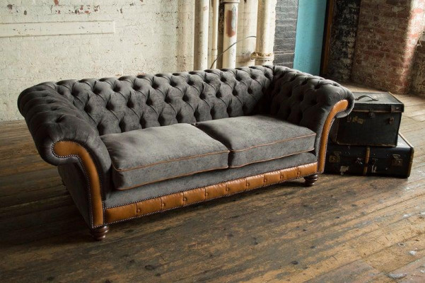 XXL Sofa 3 Sitzer Couch Chesterfield Polster Sitz Garnitur Leder Textil Neu Grau