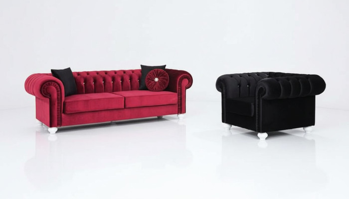2 tlg. Sofagarnitur 3+1 Sitzer Couch Ledersofa Chesterfiield Textil Samt