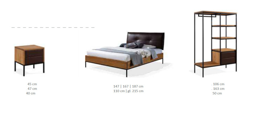 3 tlg. Komplett Set Holz Schlafzimmer Loft Stil Design Bett Kommode Schrank Neu
