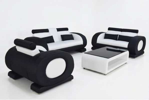 Sofa Couch Leder Sitz 3+2+1 Komplett Set Garnitur Designer Moderne