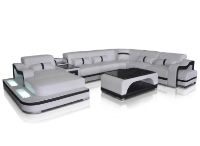 Leder Couch Polster Sitz Wohnlandschaft Design Modern Eck Garnitur U Form + Tisch