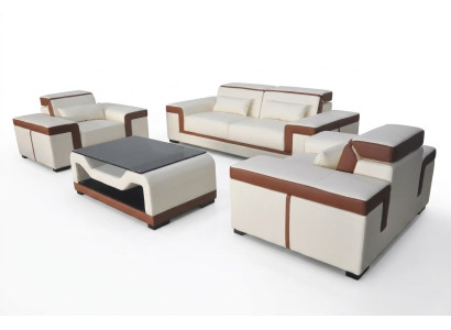 Sofa Polster Leder Couch Sitz Komplett Set Moderne Garnitur 3+2+1 Wohnlandschaft