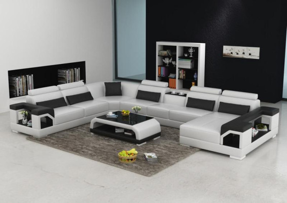 Leder Sofa Moderne Sitz Couch Polster Design Wohnlandschaft + Tisch Eck