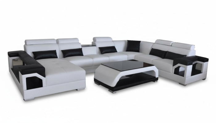 Leder Sofa Moderne Sitz Couch Polster Design Wohnlandschaft + Tisch Eck