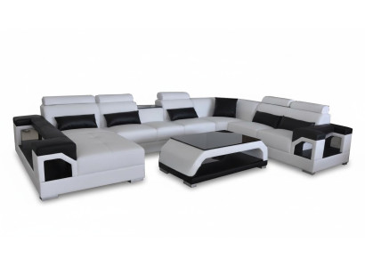 Leder Sofa Moderne Sitz Couch Polster Design Wohnlandschaft + Tisch Eck