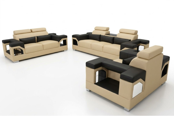 3+2+1 Garnitur Leder Sofa Couch Polster Couchen Sofas Wohnlandschaft