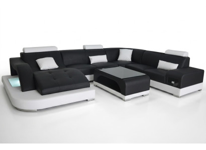 Leder Sofa Moderne Sitz Couch Polster Design Eck Wohnlandschaft + Tisch Couchen