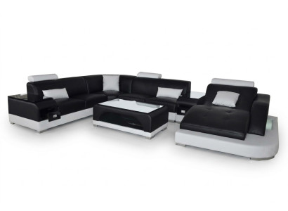 Leder Sofa Moderne Sitz Couch Design Polster Eck Couchen Wohnlandschaft + Tisch
