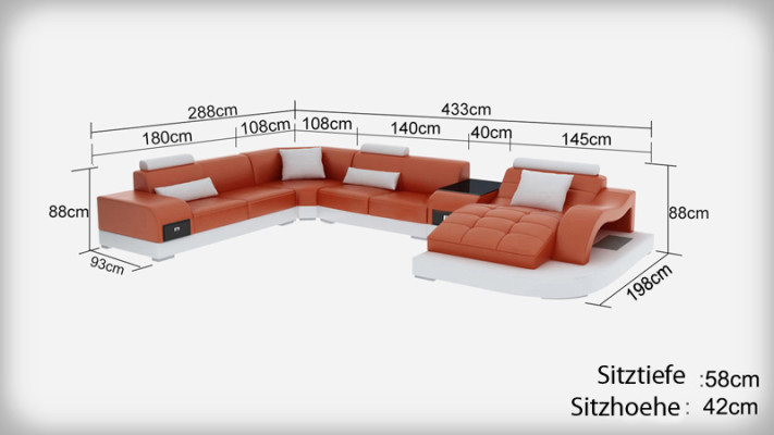 Leder Eck Sofa Eck Wohnlandschaft Garnitur Design Modern Couch Sofas UForm G8009