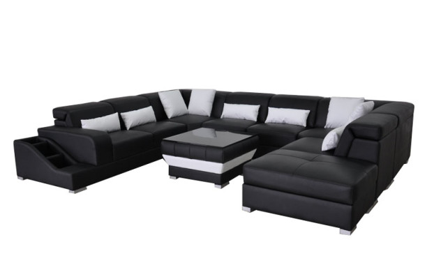 Leder Wohnlandschaft Eck Garnitur Design Modern Sofa U-Form G8008 + Puff Neu