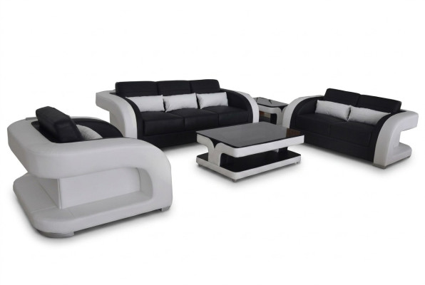 XXL Leder Wohnlandschaft Garnitur Design Modern Sofagarnitur 3+2+1 F3002C+Tisch