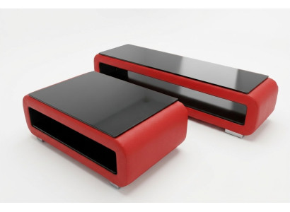 Designer Couchtisch Polster Leder Glas Moderner Tisch CT9010 + RTV