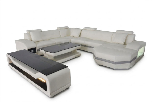 Leder Sofa Couch Polster Eck Sitz Garnitur Wohnlandschaft U Form Tisch RTV Neu