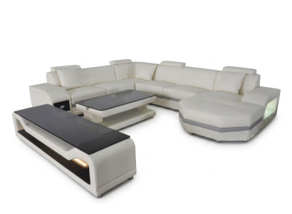 Leder Sofa Couch Polster Eck Sitz Garnitur Wohnlandschaft U Form Tisch RTV Neu