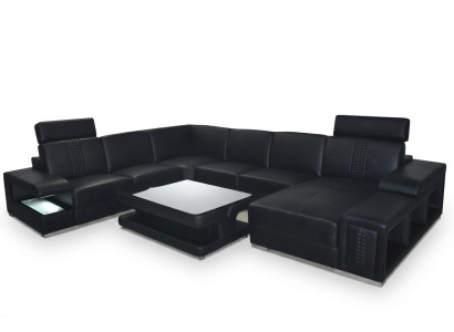 Leder Sofa Couch Polster Eck Sitz Garnitur Ecke couchen Wohnlandschaft +Tisch
